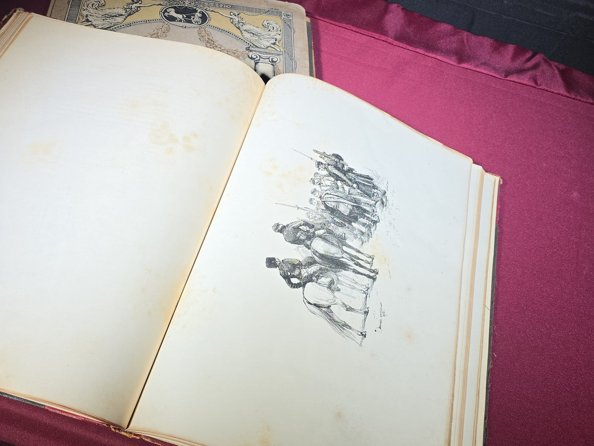 Pair of Antique Large-Format Military Books including "Les Jeunes Peintres Militaires" by Gustave Goetschy, 1878, and Russian "Нашествие Наполеона" ("Napoleon's Invasion") Patriotic War of 1812 Album