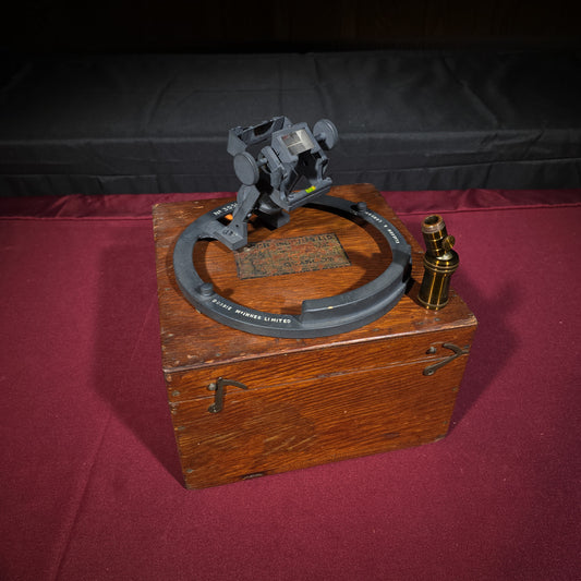 Vintage Dobbie-McInnes Azimuth Mirror No. 3551 in Oak Case with Brass Telescope and Manual, Manufactured by Dobbie McInnes Ltd., Glasgow
