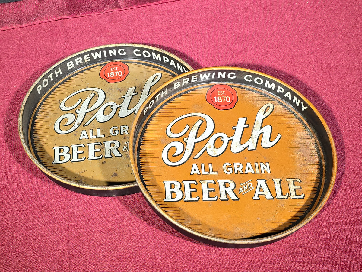 Pair of Vintage Poth Brewing Company All Grain Beer and Ale Advertising Tin Trays, Philadelphia, Pennsylvania