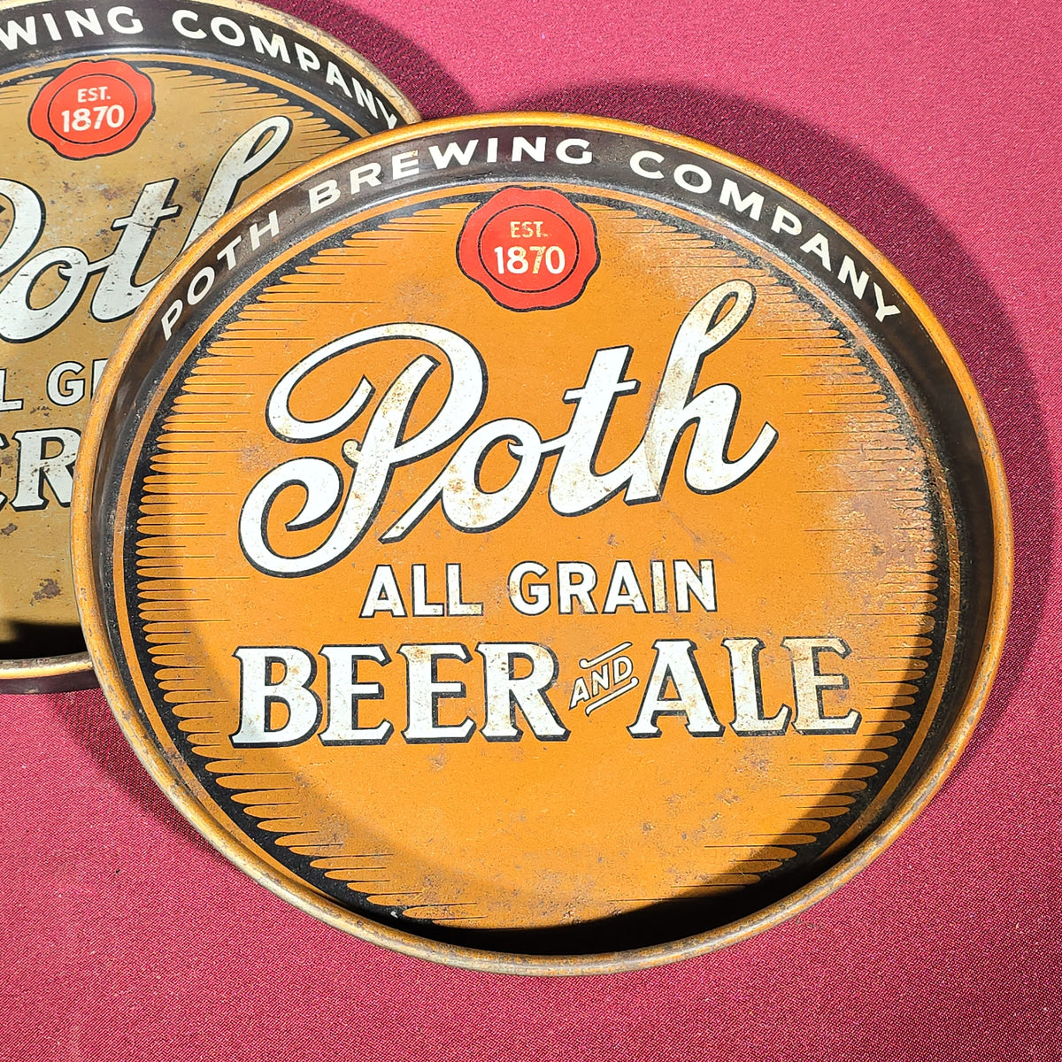Pair of Vintage Poth Brewing Company All Grain Beer and Ale Advertising Tin Trays, Philadelphia, Pennsylvania