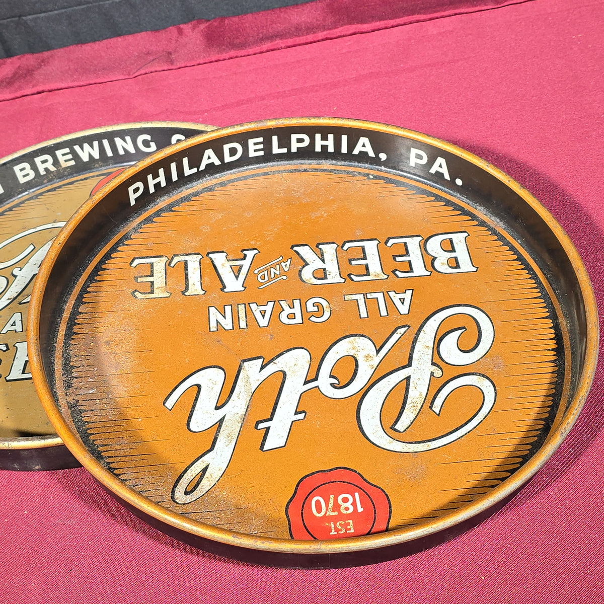 Pair of Vintage Poth Brewing Company All Grain Beer and Ale Advertising Tin Trays, Philadelphia, Pennsylvania