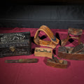 Lot 114 - Grouping of Antique and Vintage Wooden Items Including Carved Box, Wood Planes, Stirrups, and Brass Balance Scale