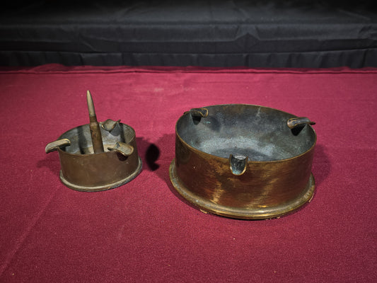 Pair of Vintage Trench Art Brass Shell Casing Ashtrays including One with Center Bullet