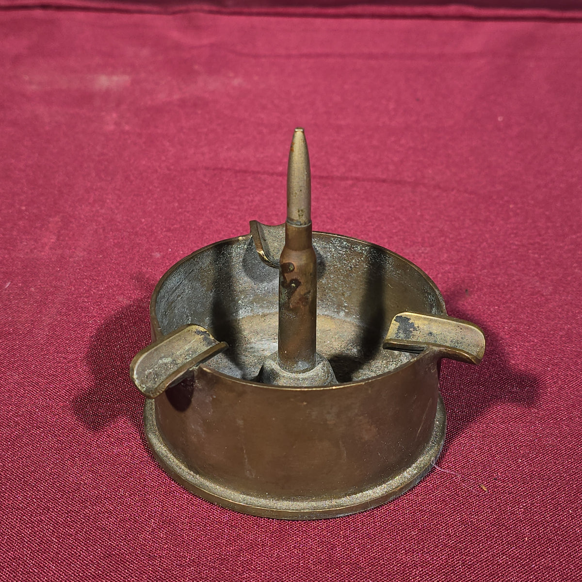 Pair of Vintage Trench Art Brass Shell Casing Ashtrays including One with Center Bullet