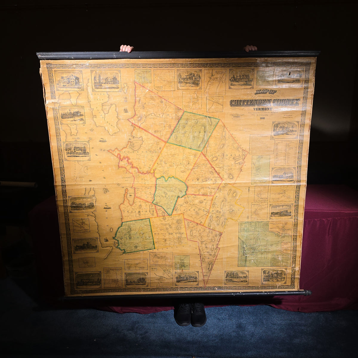 Antique 1857 Wall Map of Chittenden County, Vermont by H.F. Walling, Published by Baker, Tilden & Co.