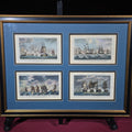 Lot 143 - Grouping of Four Antique Hand-Colored Engraving Prints of British Naval Battles from Hervey's Naval History in Single Frame, 21-7/8" W x 16-1/2" H