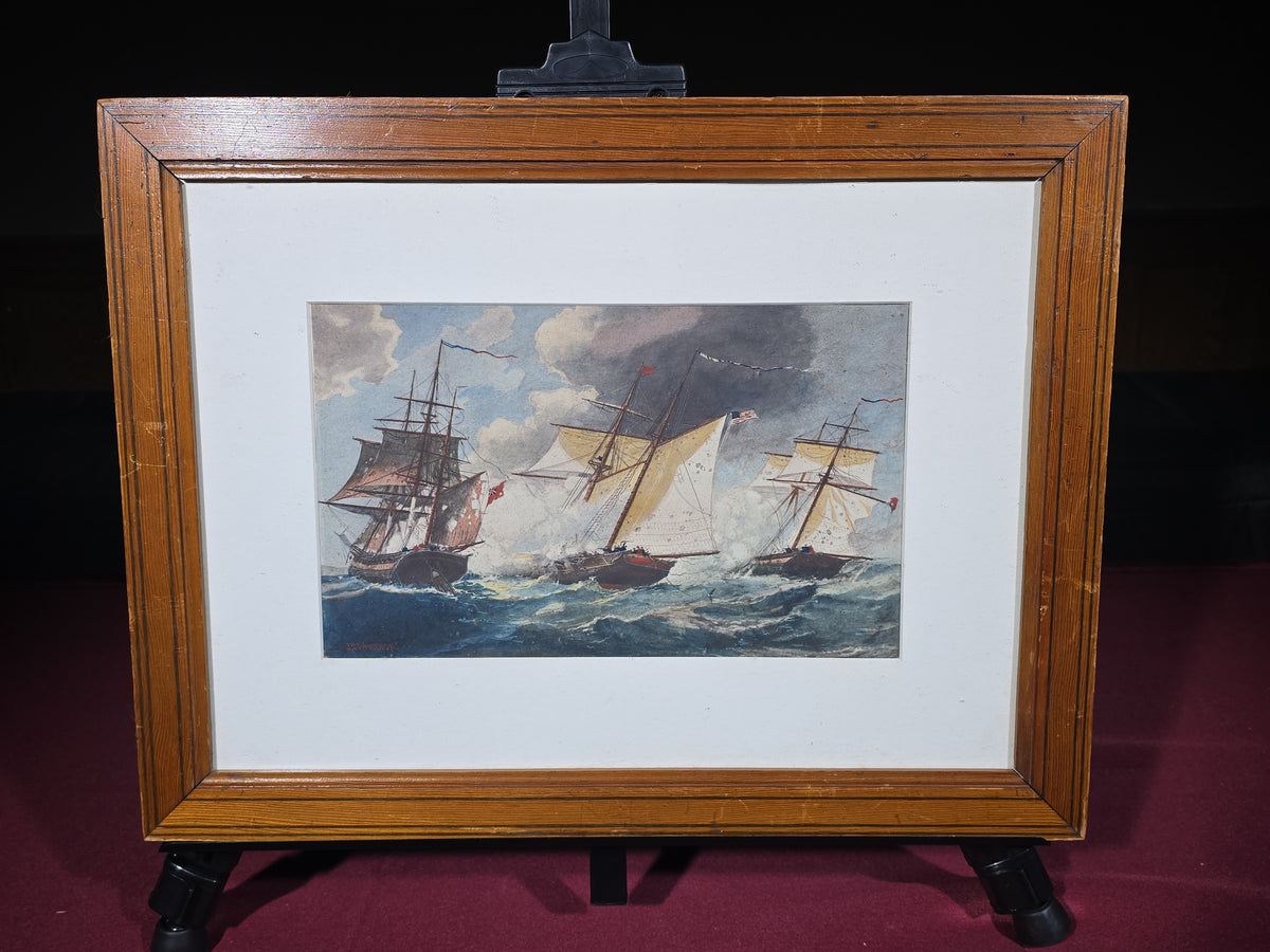 Antique Framed Print, "Privateer Schooner, 1813" from "The Army and Navy of the United States," Copyrighted 1891 by G. B.