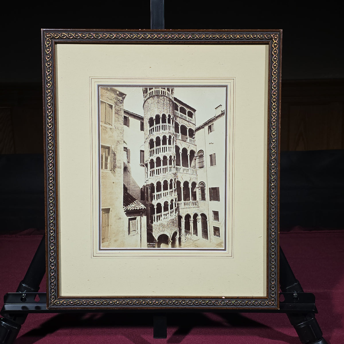 Antique Framed Photograph of the Scala del Palazzo Minelli, Venice, Italy