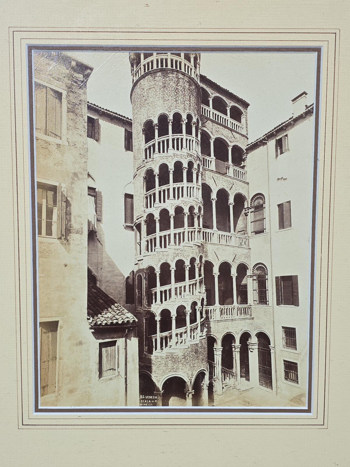 Antique Framed Photograph of the Scala del Palazzo Minelli, Venice, Italy