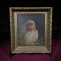 Lot 002 - Antique Oil Painting on Canvas, Portrait of a Young Girl with Daisies, in Gilt Frame, 16-3/4" W x 18-1/2" H