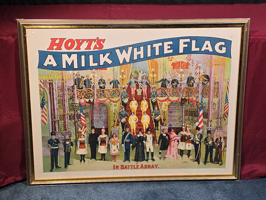 Vintage  Framed Chromolithograph Print Theater Poster, Hoyt's "A Milk White Flag" "In Battle Array" from Hoyt's Theatre, New York, Hoyt & McKee Proprietors, The Strobridge Lith. Co.