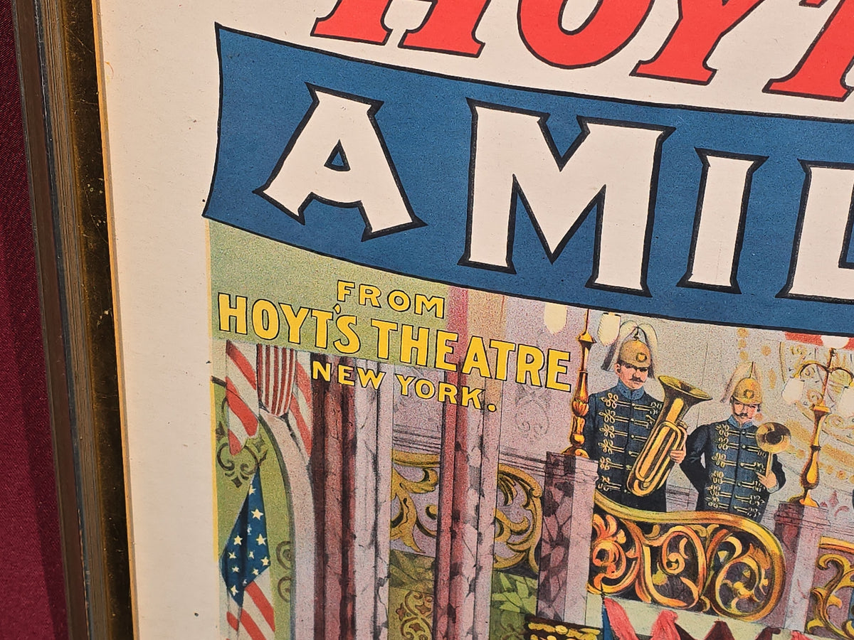 Vintage  Framed Chromolithograph Print Theater Poster, Hoyt's "A Milk White Flag" "In Battle Array" from Hoyt's Theatre, New York, Hoyt & McKee Proprietors, The Strobridge Lith. Co.