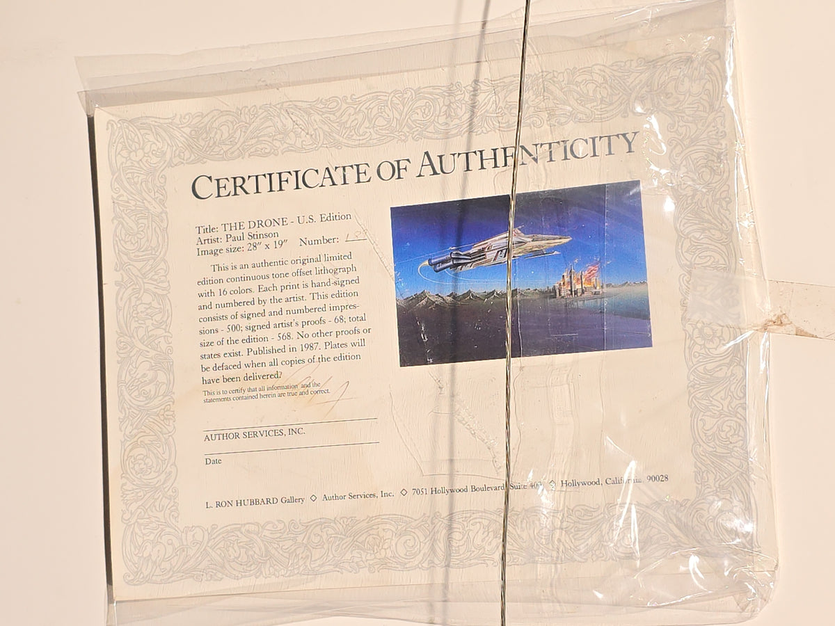 Vintage Signed and Numbered Limited Edition Lithograph Print "The Drone" U.S. Edition by Paul Stinson, Based on Battlefield Earth by L. Ron Hubbard, 1987