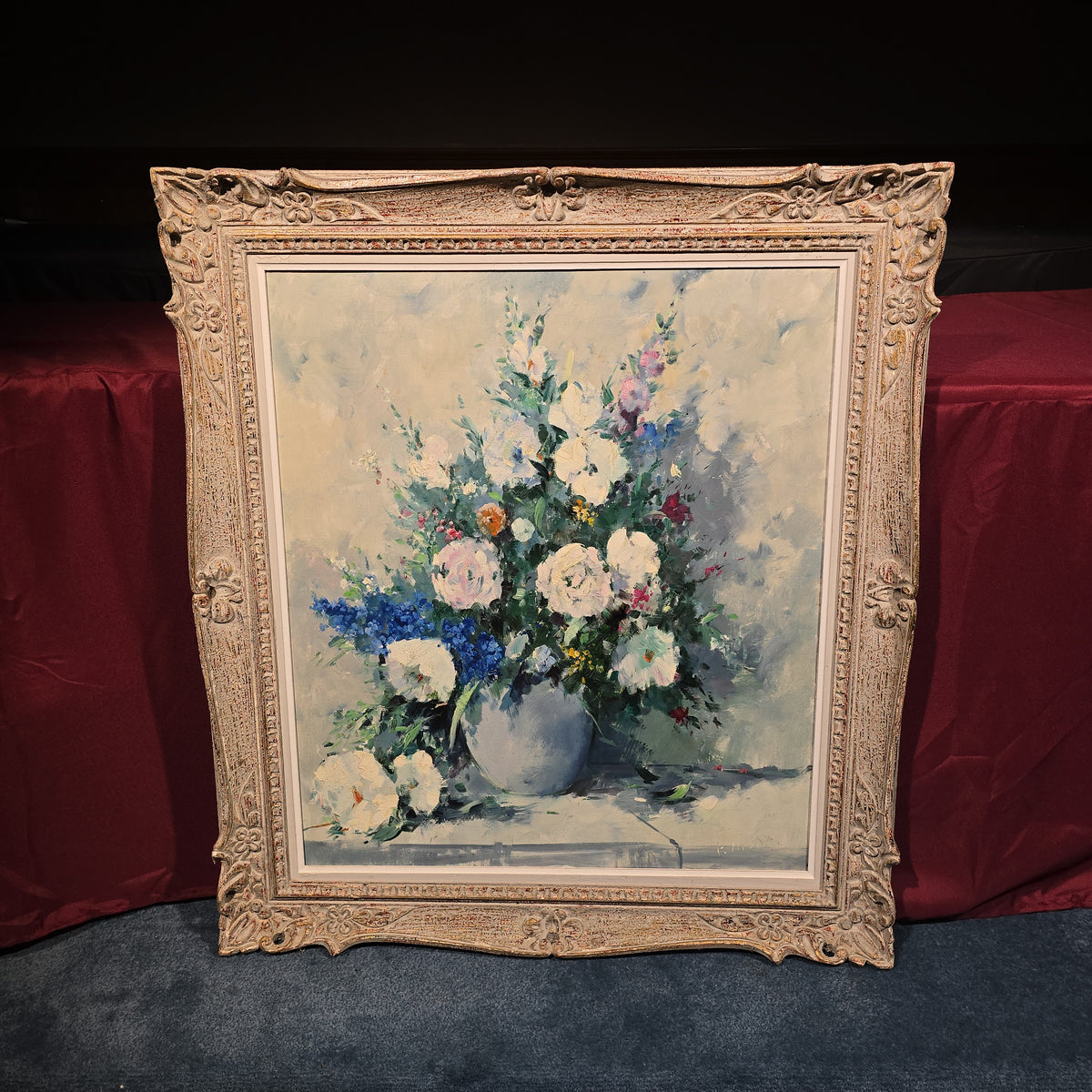 Vintage Oil Painting on Canvas, Floral Still Life, Signed P. Morro