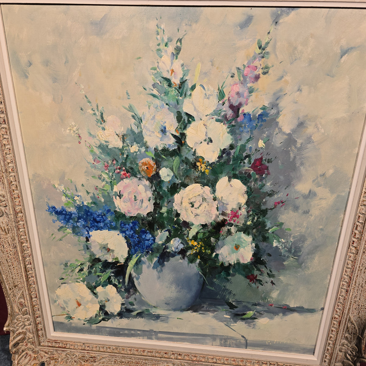 Vintage Oil Painting on Canvas, Floral Still Life, Signed P. Morro