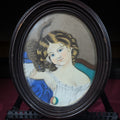 Lot 003 - Antique Pastel Painting on Paper, Portrait of a Young Girl with a Kitten, in Oval Frame, 15-1/2" W x 18-1/2" H