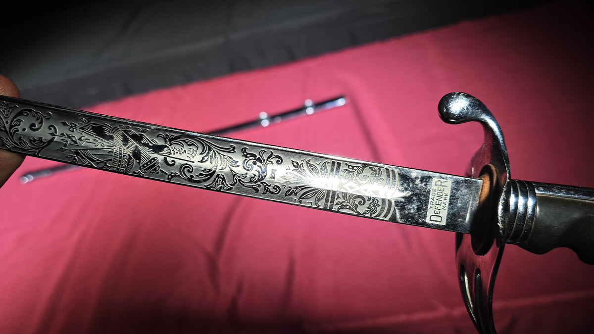 Vintage U.S. Military Officer's Dress Sword Named to H.E. Gale, Defender Trademark, with Scabbard and Sword Knot