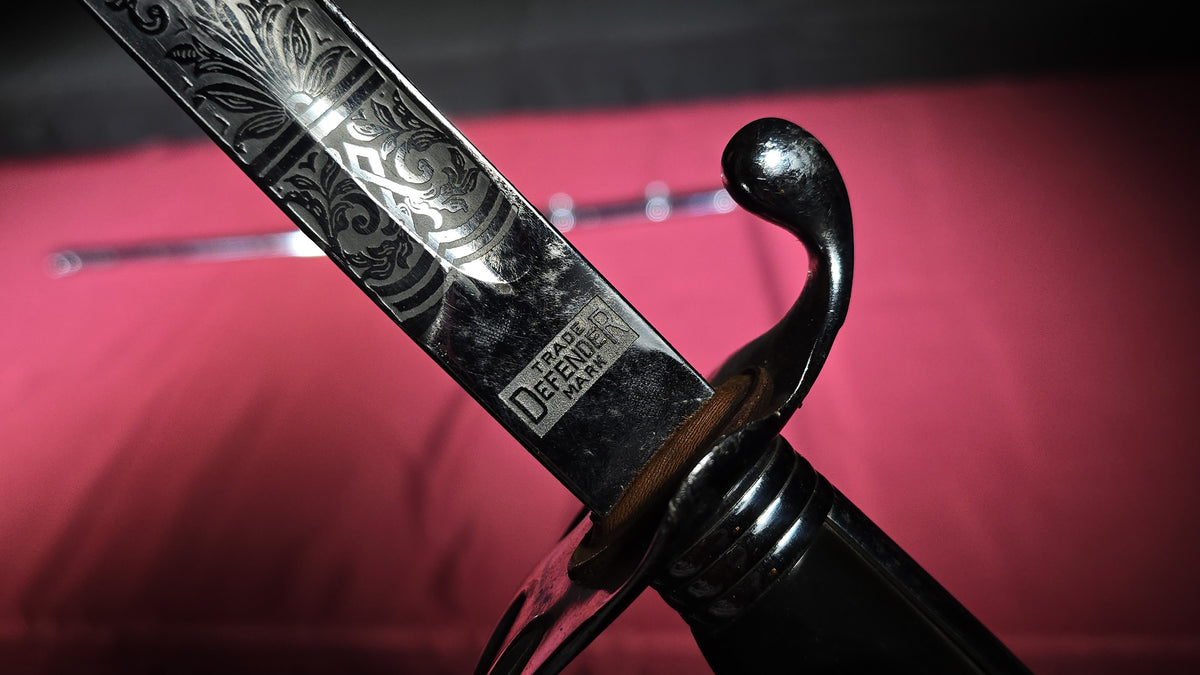 Vintage U.S. Military Officer's Dress Sword Named to H.E. Gale, Defender Trademark, with Scabbard and Sword Knot