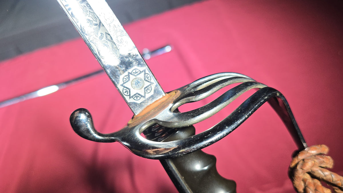Vintage U.S. Military Officer's Dress Sword Named to H.E. Gale, Defender Trademark, with Scabbard and Sword Knot