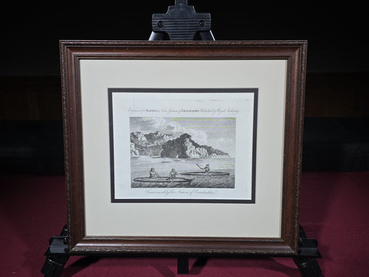 Antique Framed Engraving Print, "Canoes Used by the Natives of Oonalashka," Engraved for Bankes's New System of Geography