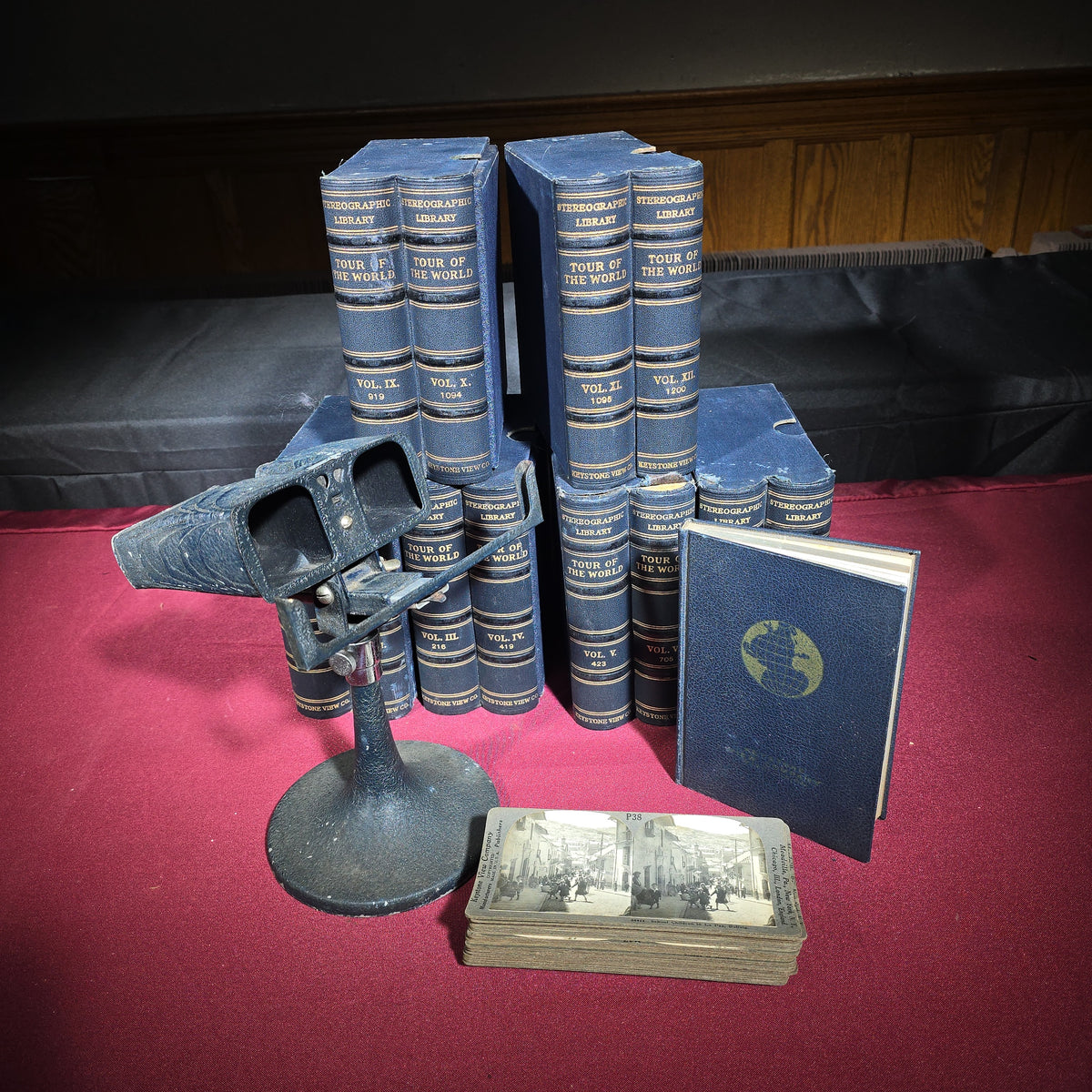 Vintage Keystone View Company Stereographic Library "Tour of the World" 12-Volume Set with Telebinocular Stereoscope Viewer and Guide Book