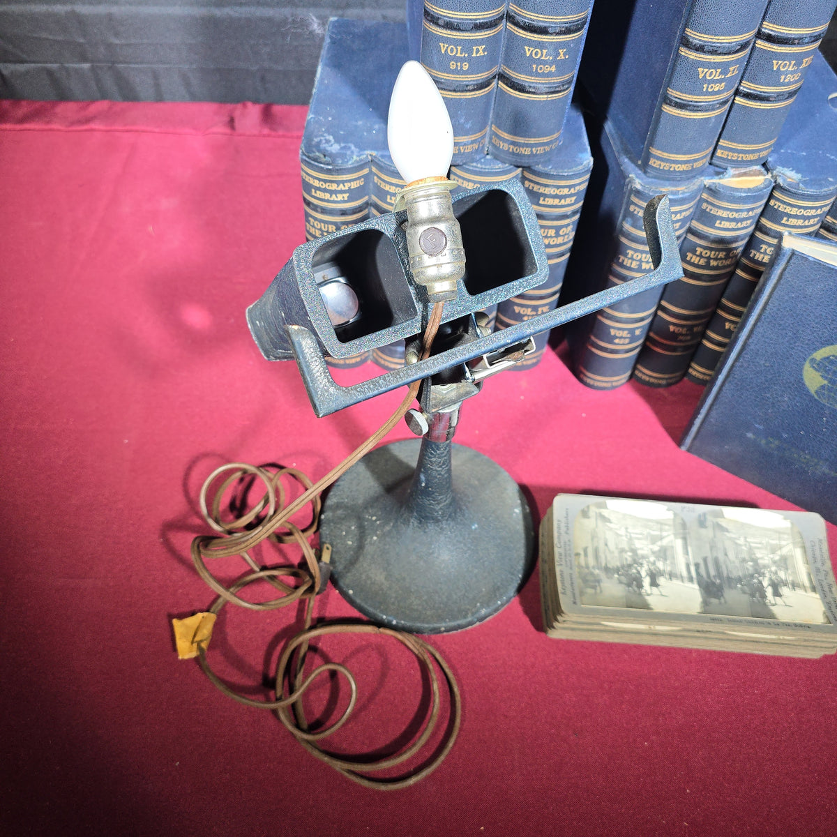 Vintage Keystone View Company Stereographic Library "Tour of the World" 12-Volume Set with Telebinocular Stereoscope Viewer and Guide Book