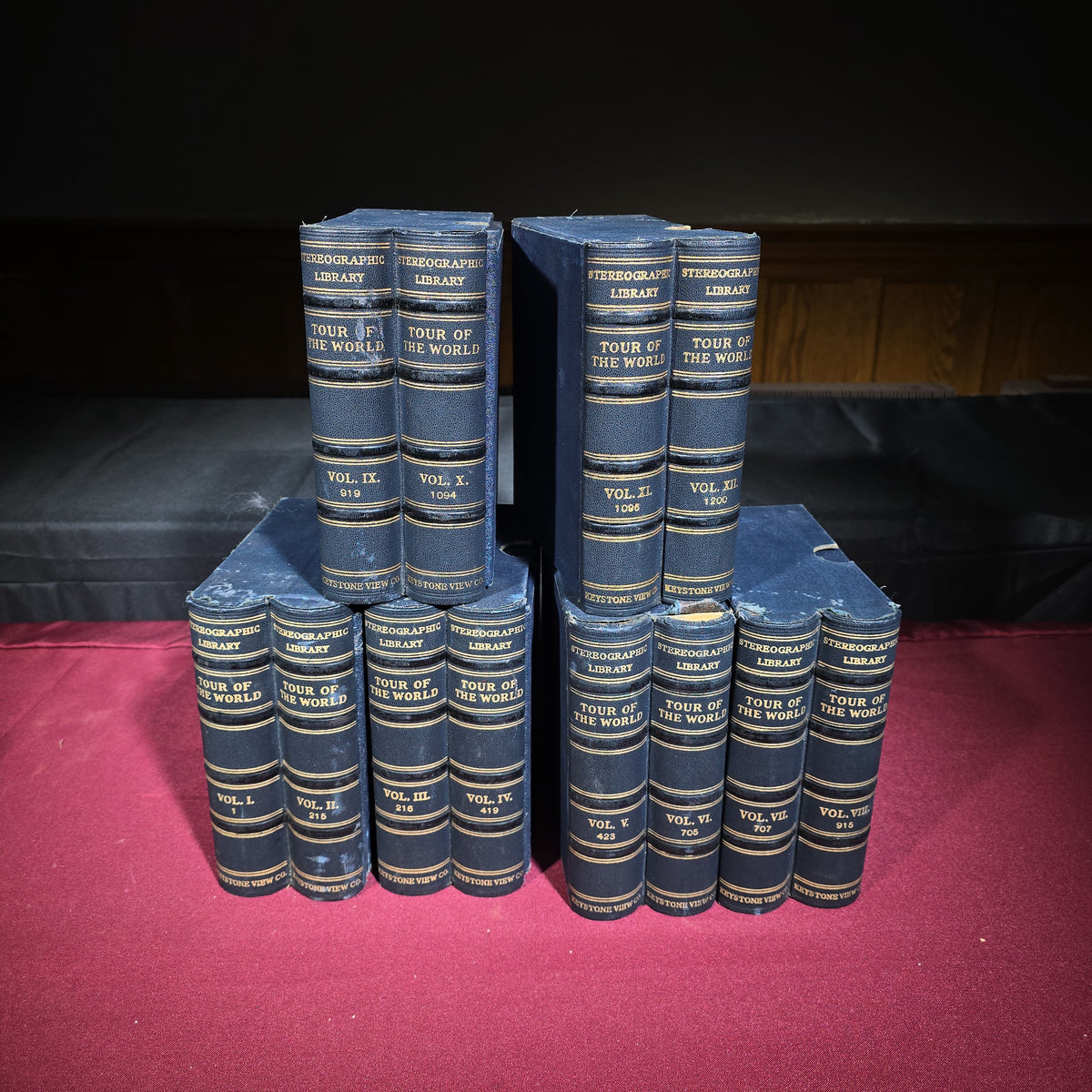Vintage Keystone View Company Stereographic Library "Tour of the World" 12-Volume Set with Telebinocular Stereoscope Viewer and Guide Book