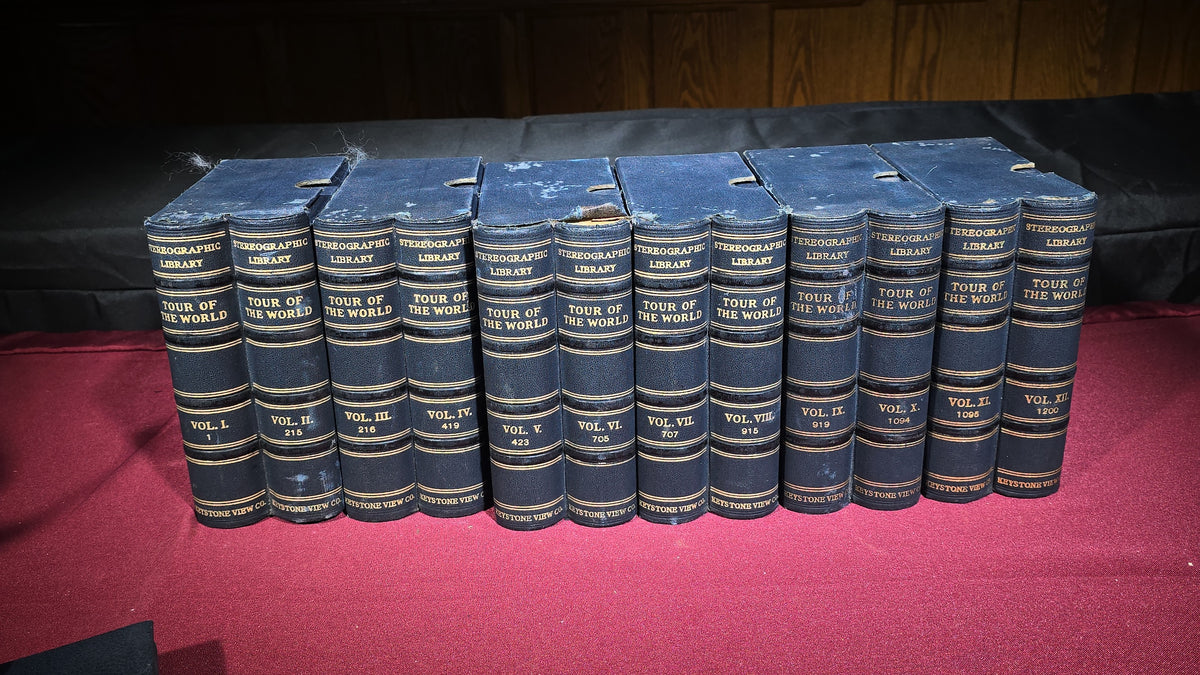 Vintage Keystone View Company Stereographic Library "Tour of the World" 12-Volume Set with Telebinocular Stereoscope Viewer and Guide Book