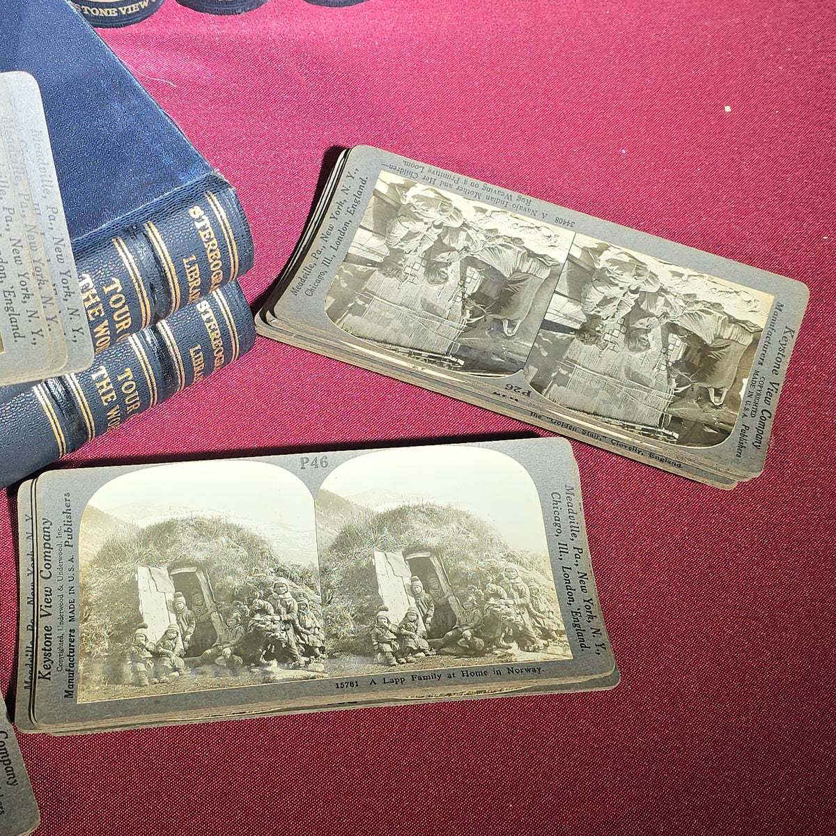 Vintage Keystone View Company Stereographic Library "Tour of the World" 12-Volume Set with Telebinocular Stereoscope Viewer and Guide Book