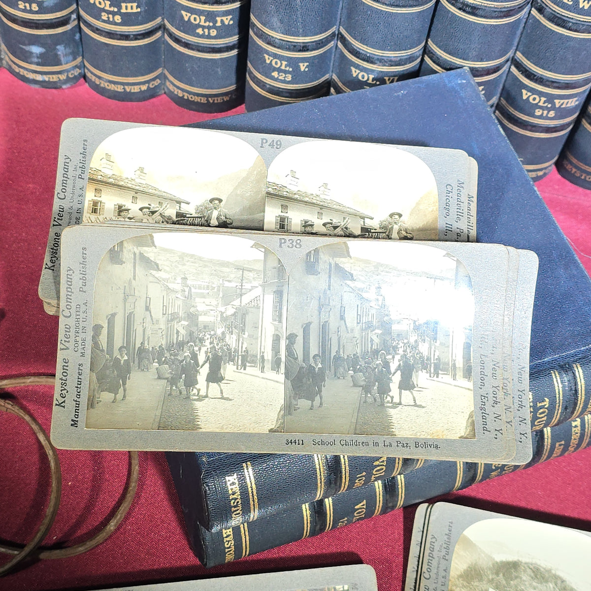 Vintage Keystone View Company Stereographic Library "Tour of the World" 12-Volume Set with Telebinocular Stereoscope Viewer and Guide Book