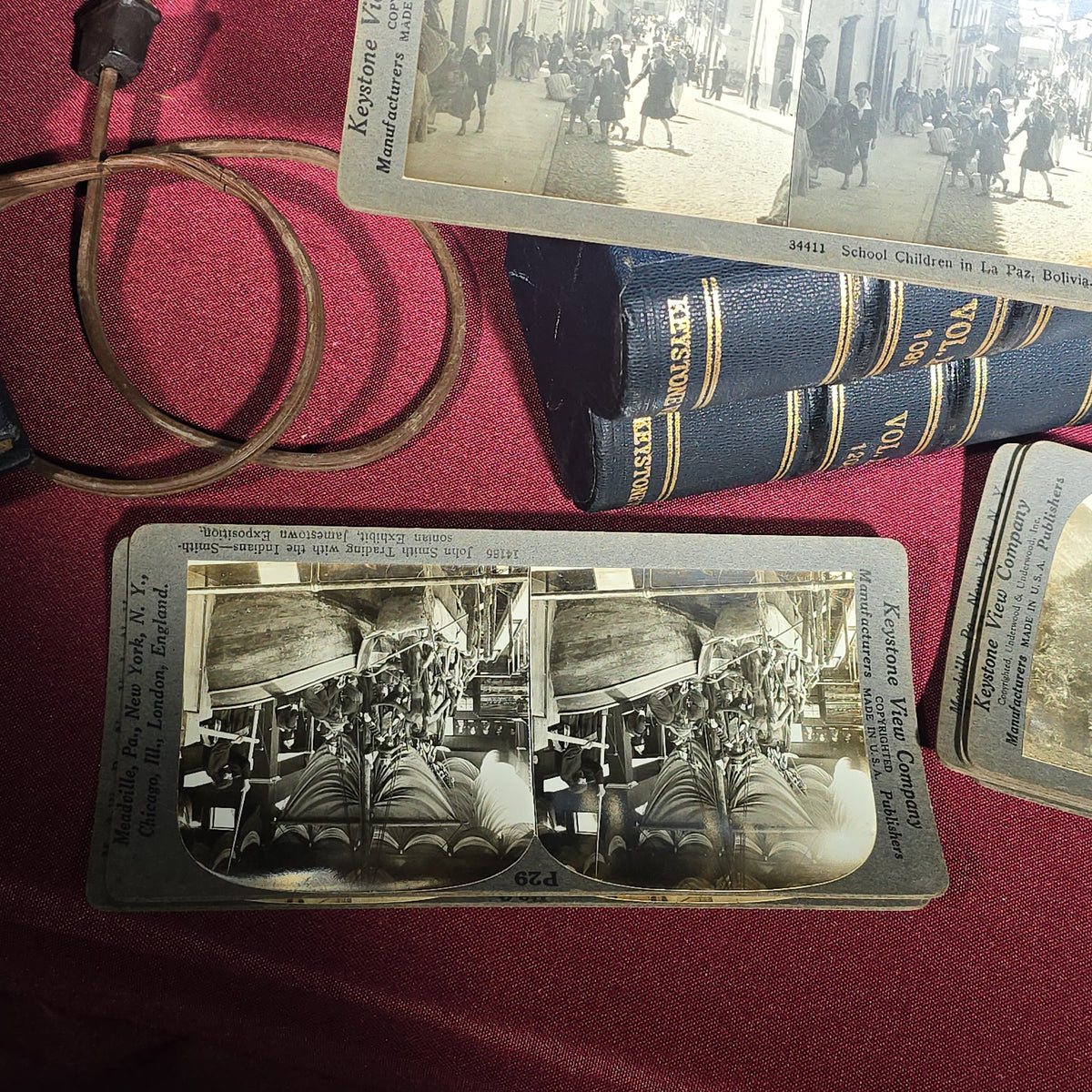 Vintage Keystone View Company Stereographic Library "Tour of the World" 12-Volume Set with Telebinocular Stereoscope Viewer and Guide Book