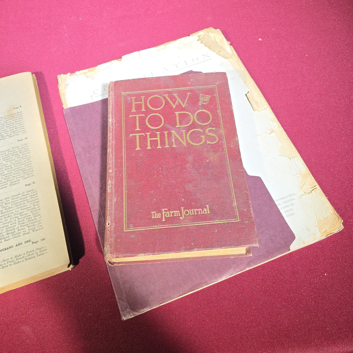 Grouping of Five Antique Books including "Erecting and Operating," "Radford's Details of Building Construction," "How to Do Things," and "Bobbie and His Goat, Billie"