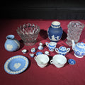 Lot 177 - Grouping of Antique and Vintage Wedgwood Jasperware, Blue Willow Miniatures, and Pressed Glass