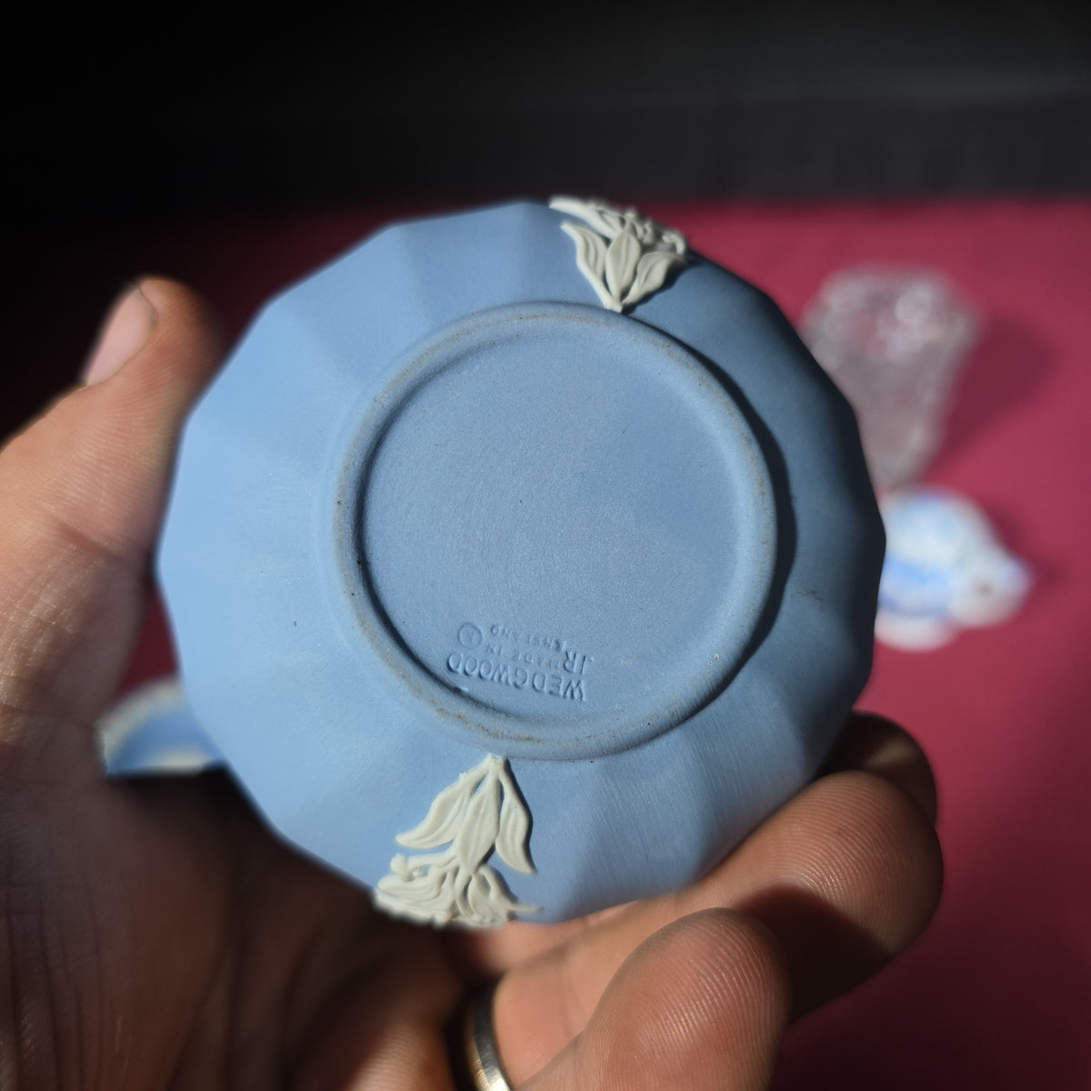 Grouping of Antique and Vintage Wedgwood Jasperware, Blue Willow Miniatures, and Pressed Glass
