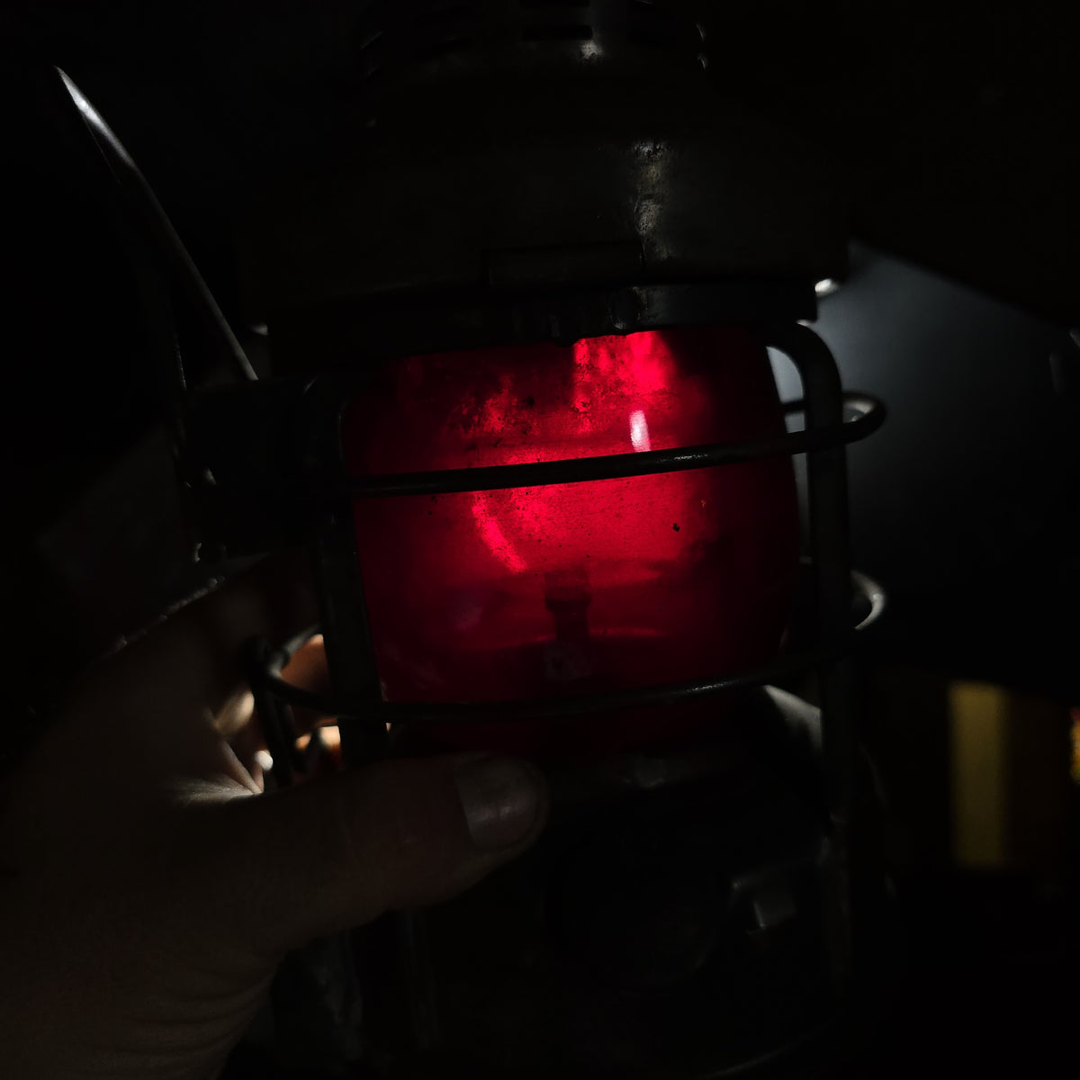 Vintage Embury Luck-E-Lite No. 25 Kerosene Lantern with Red Globe, Manufactured by Embury Manufacturing Company, Warsaw, New York
