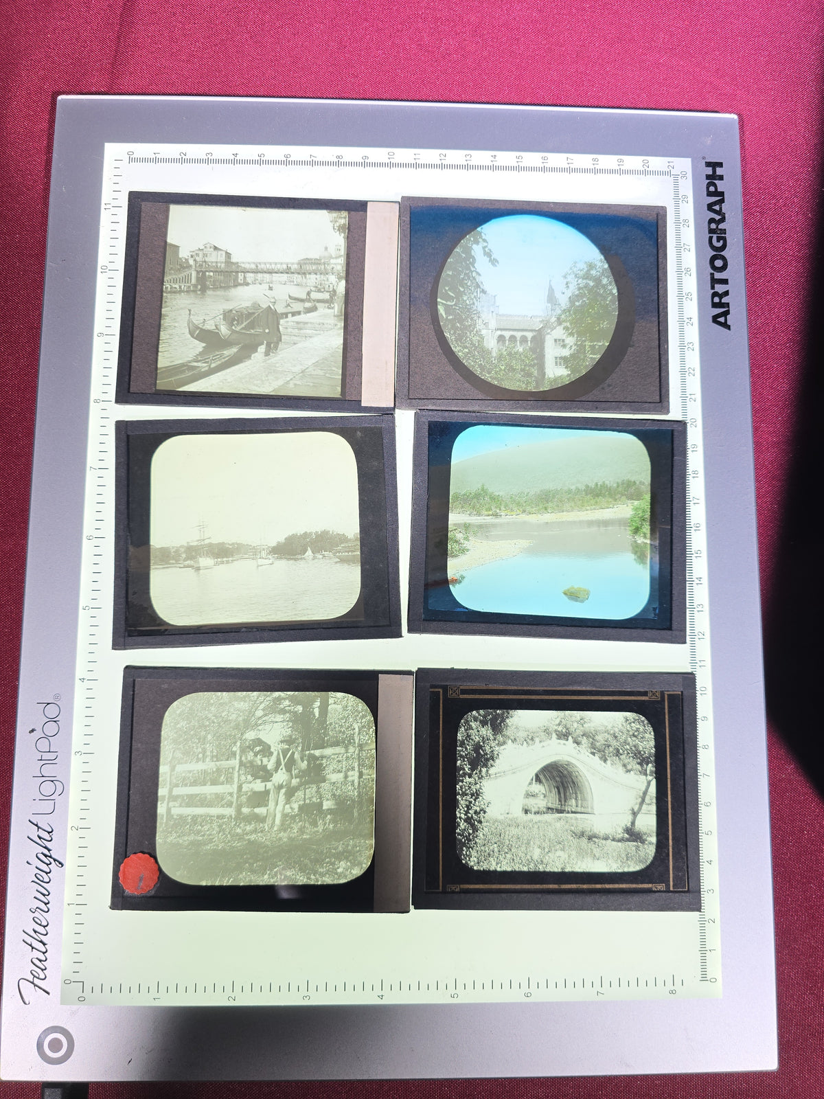 Large Grouping of 225+ Antique Magic Lantern Glass Slides including Travel, Coastal, Farming, and Boating Subjects