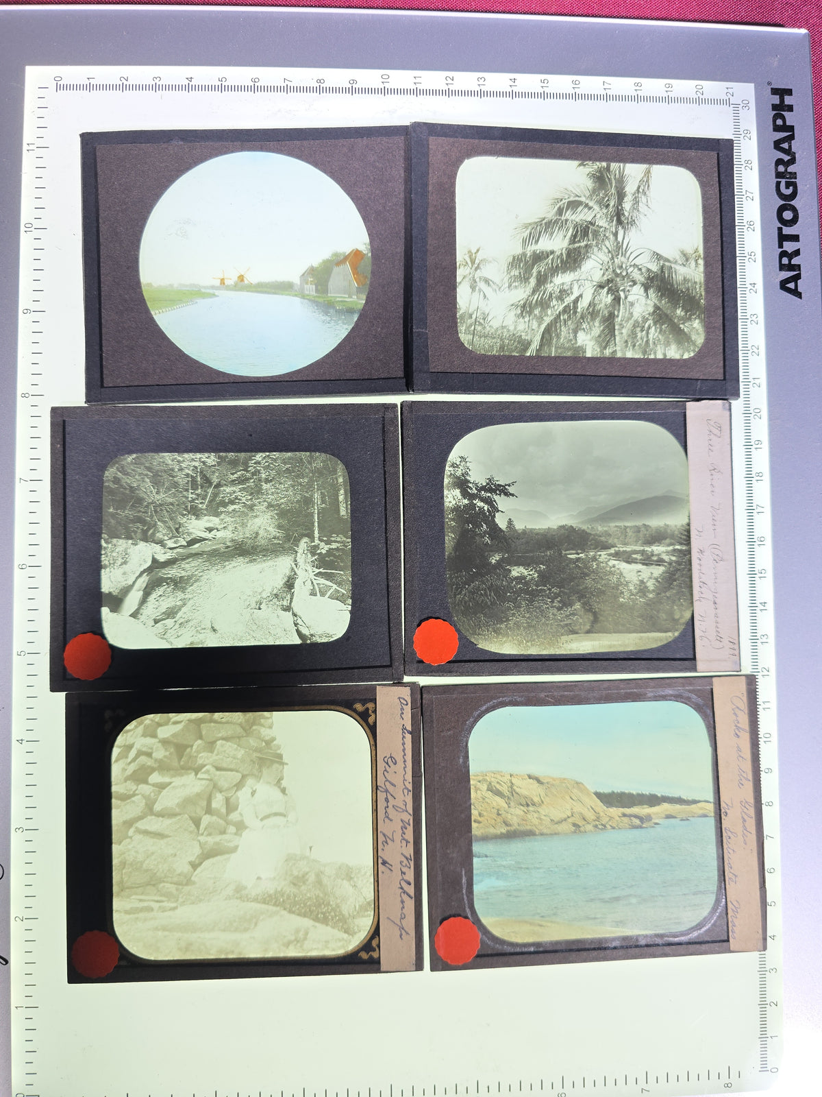 Large Grouping of 225+ Antique Magic Lantern Glass Slides including Travel, Coastal, Farming, and Boating Subjects