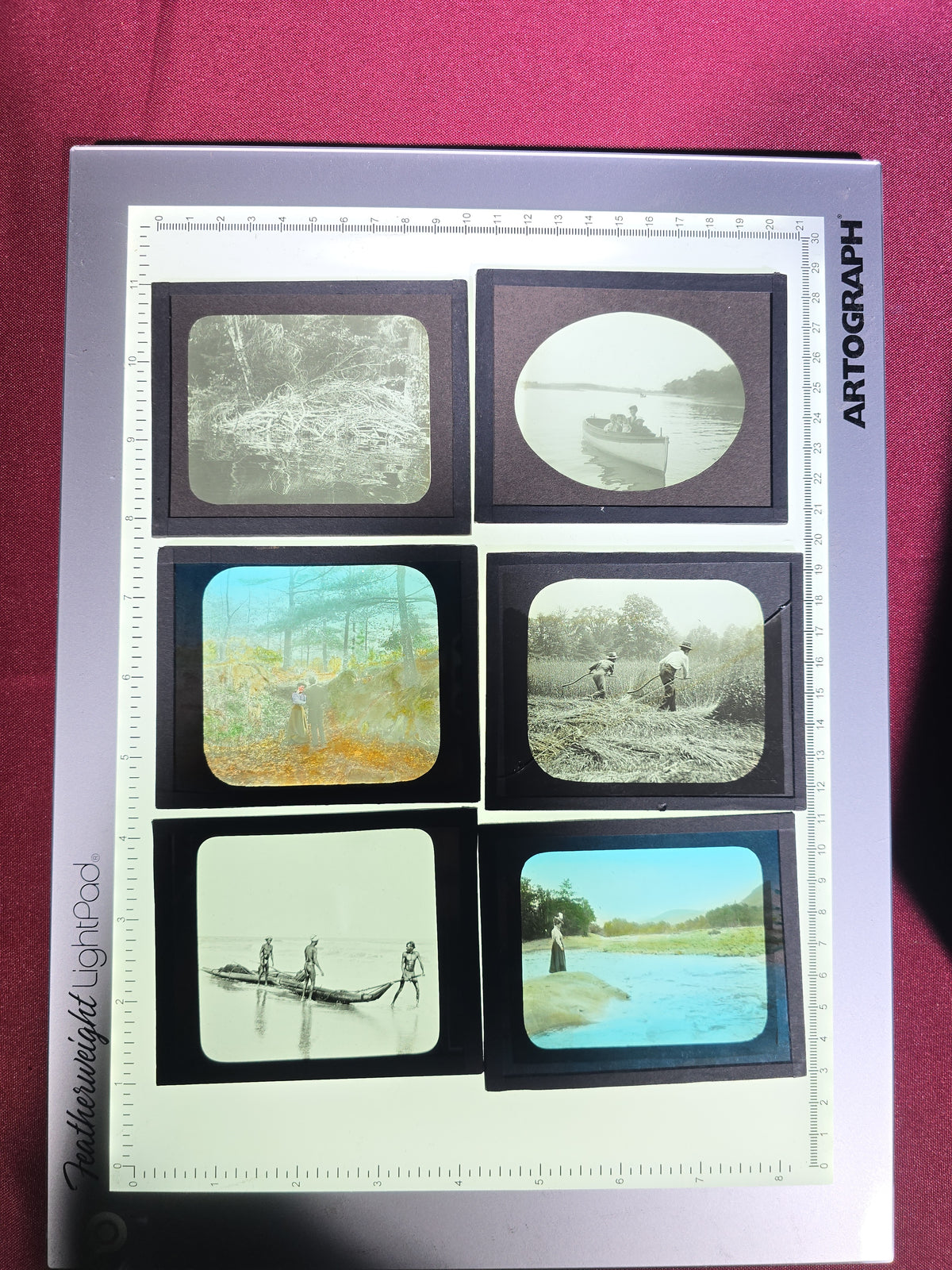Large Grouping of 225+ Antique Magic Lantern Glass Slides including Travel, Coastal, Farming, and Boating Subjects