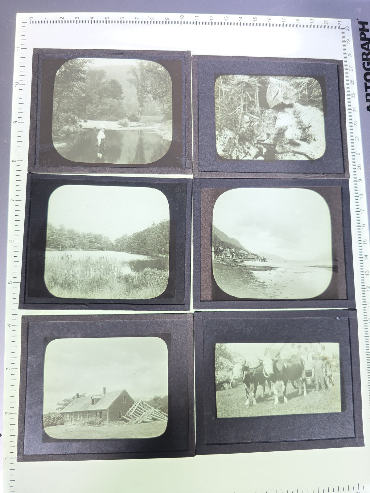 Large Grouping of 225+ Antique Magic Lantern Glass Slides including Travel, Coastal, Farming, and Boating Subjects