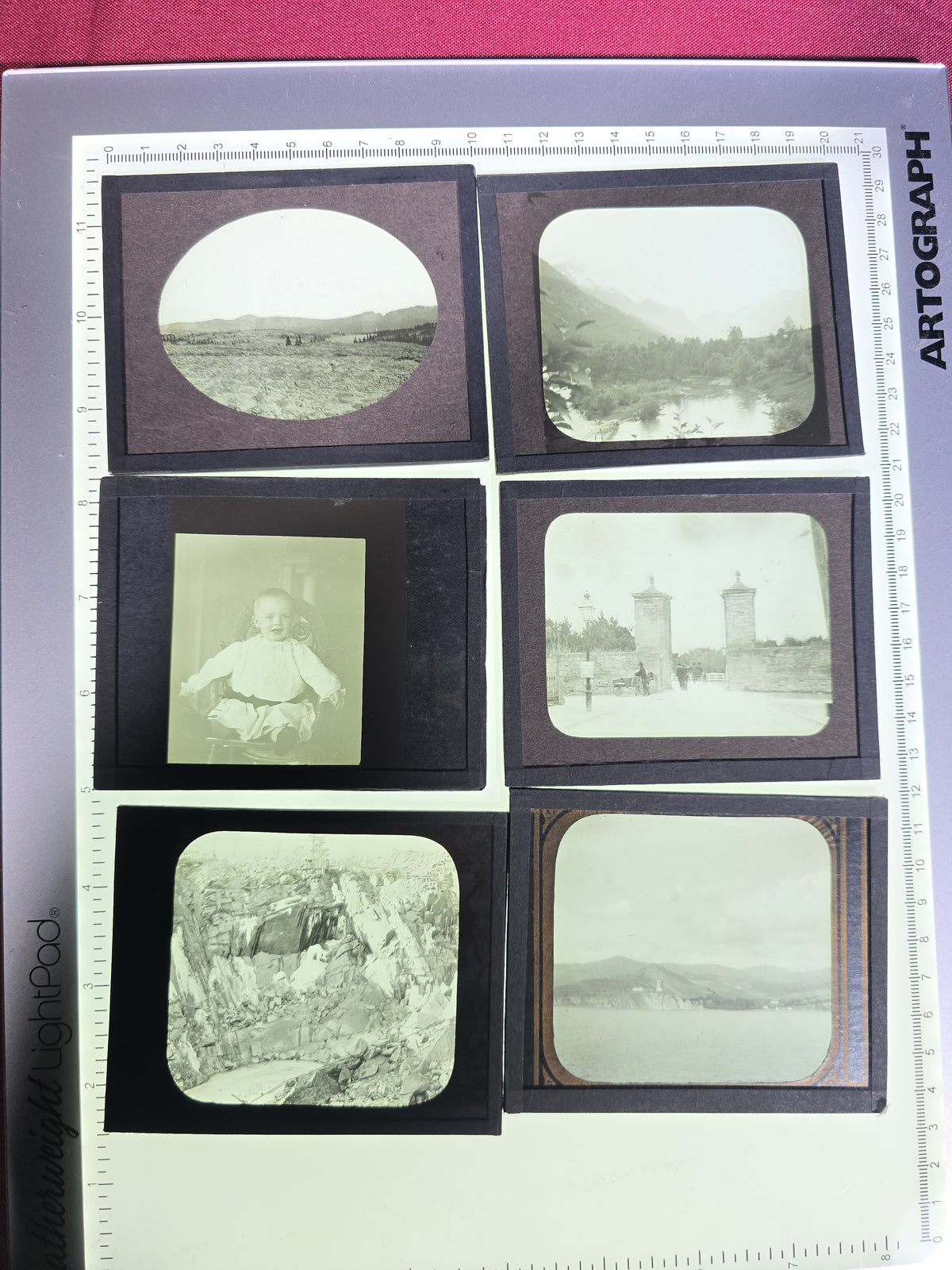 Large Grouping of 225+ Antique Magic Lantern Glass Slides including Travel, Coastal, Farming, and Boating Subjects
