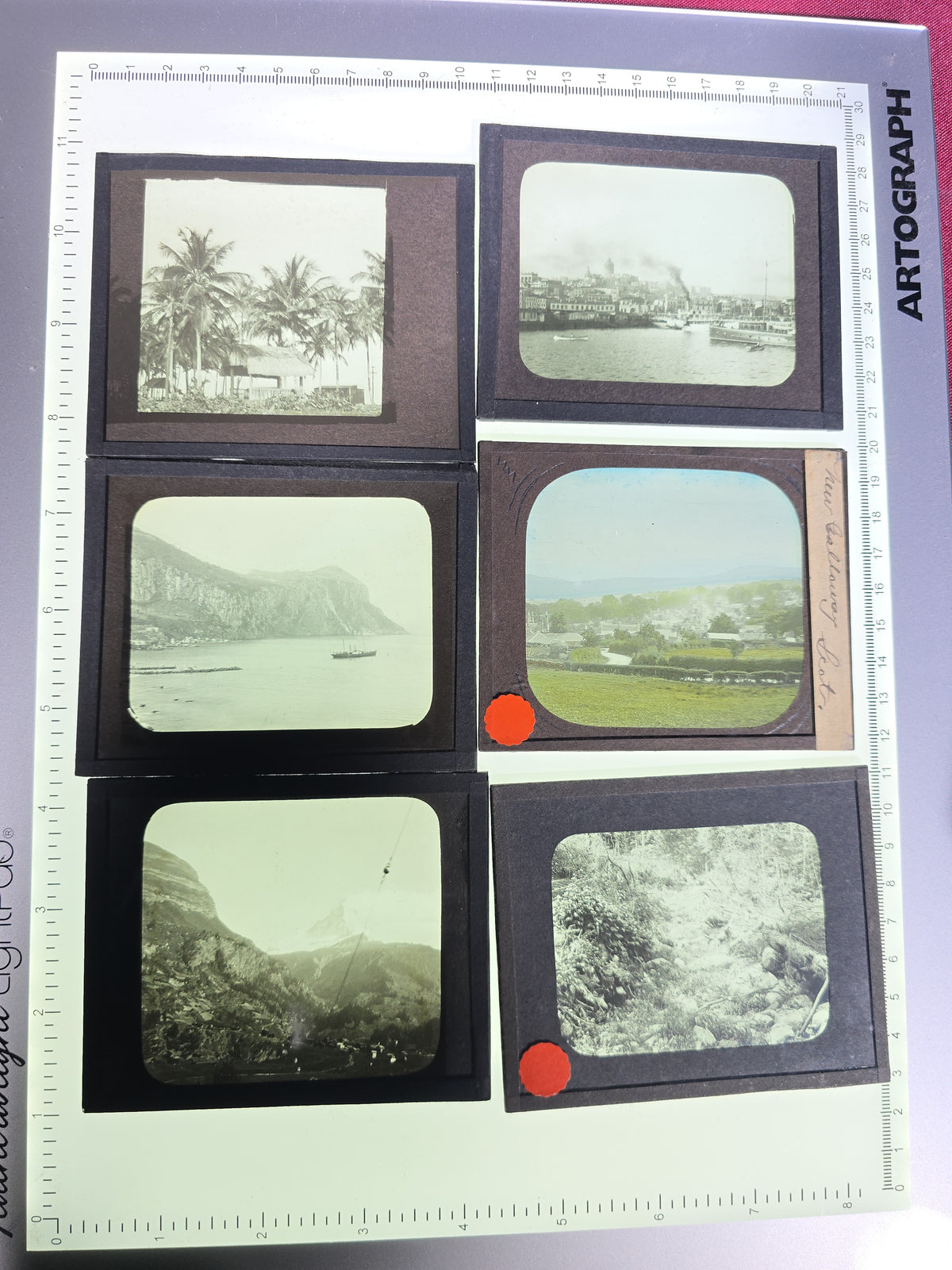Large Grouping of 225+ Antique Magic Lantern Glass Slides including Travel, Coastal, Farming, and Boating Subjects