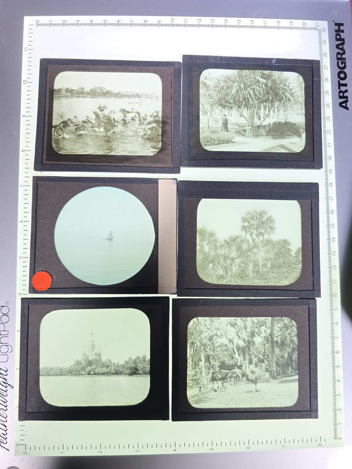 Large Grouping of 225+ Antique Magic Lantern Glass Slides including Travel, Coastal, Farming, and Boating Subjects