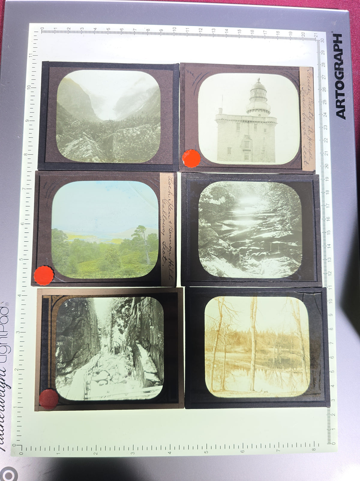 Large Grouping of 225+ Antique Magic Lantern Glass Slides including Travel, Coastal, Farming, and Boating Subjects