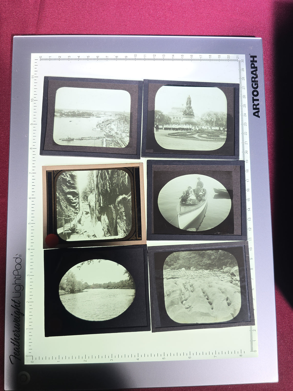 Large Grouping of 225+ Antique Magic Lantern Glass Slides including Travel, Coastal, Farming, and Boating Subjects