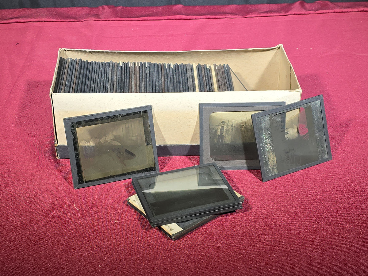 Large Grouping of 225+ Antique Magic Lantern Glass Slides including Travel, Coastal, Farming, and Boating Subjects