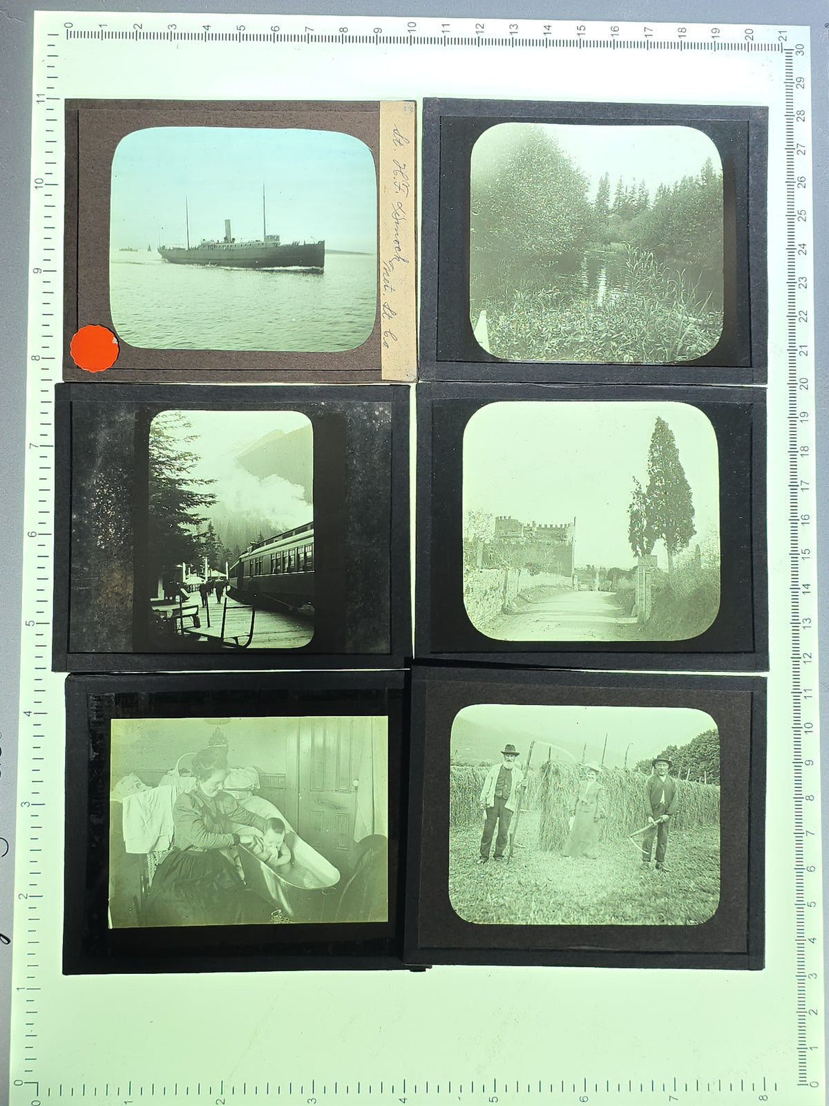 Large Grouping of 225+ Antique Magic Lantern Glass Slides including Travel, Coastal, Farming, and Boating Subjects