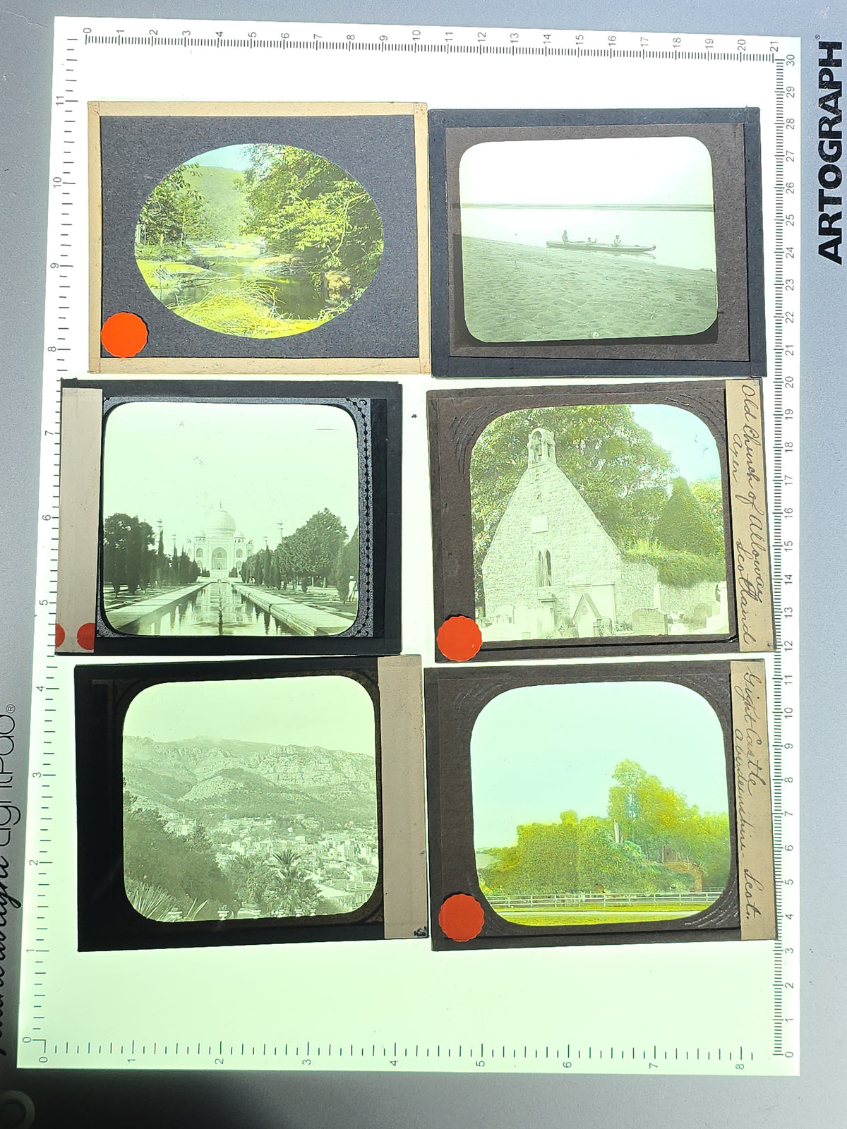 Large Grouping of 225+ Antique Magic Lantern Glass Slides including Travel, Coastal, Farming, and Boating Subjects