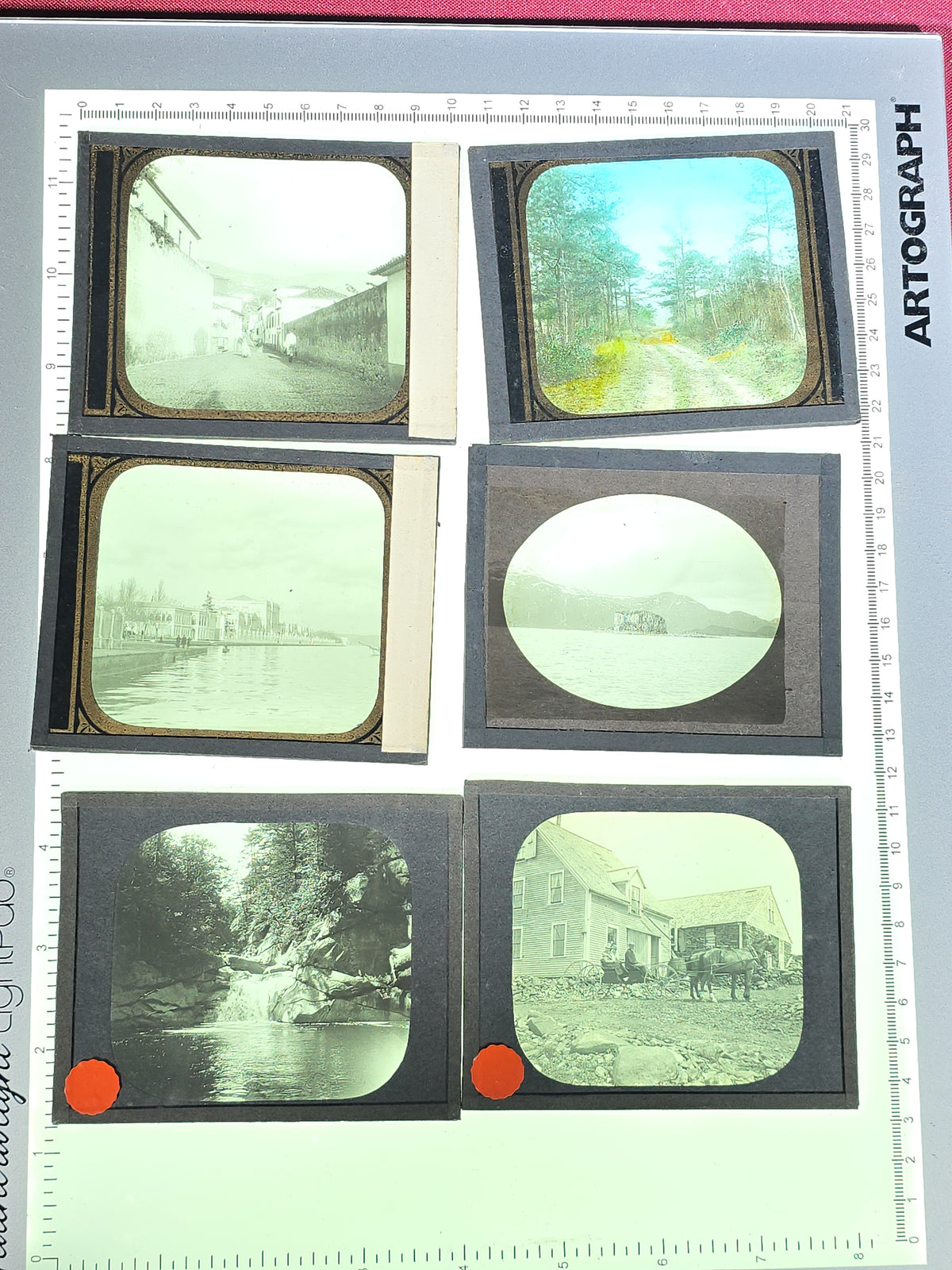 Large Grouping of 225+ Antique Magic Lantern Glass Slides including Travel, Coastal, Farming, and Boating Subjects