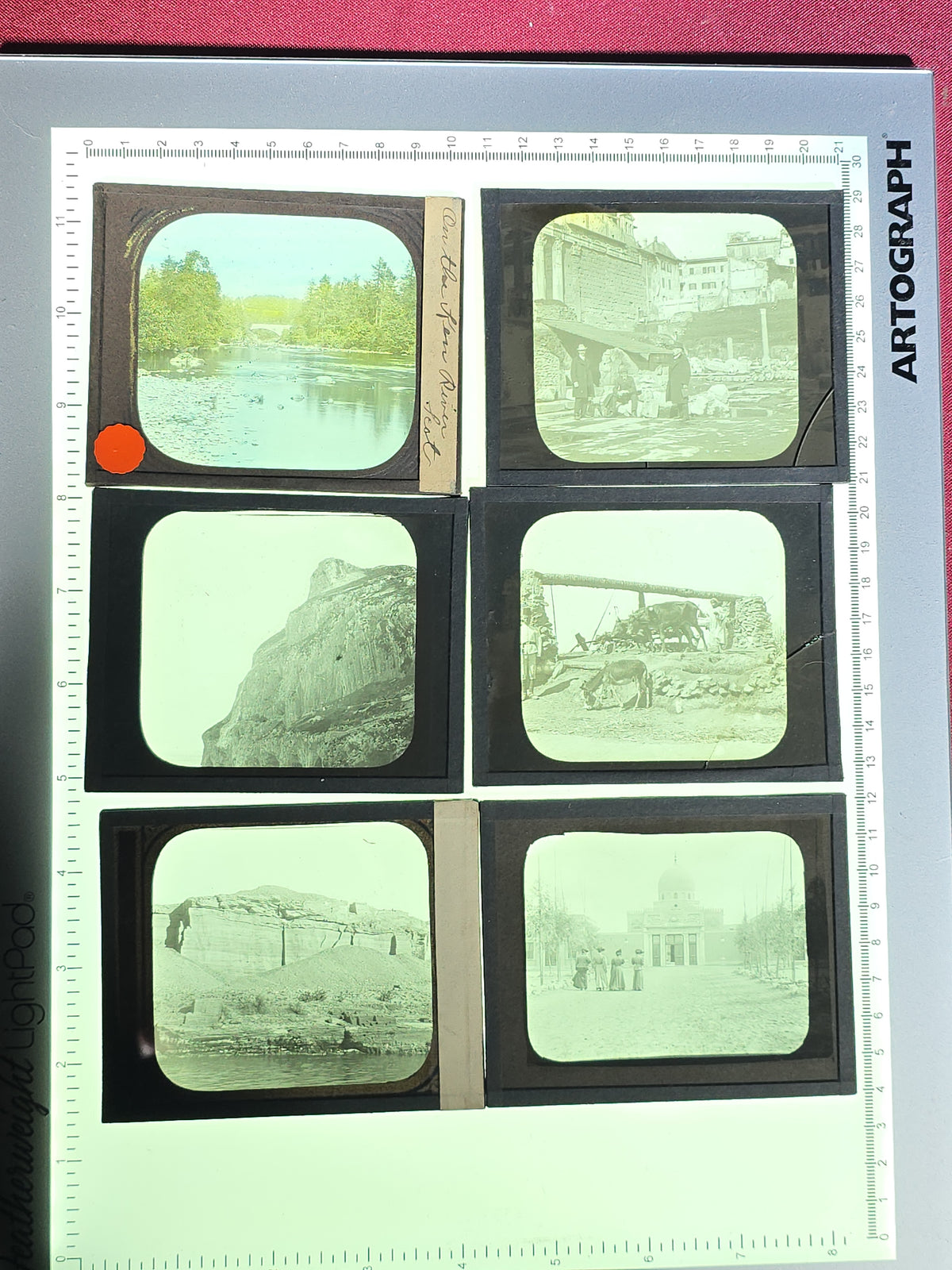 Large Grouping of 225+ Antique Magic Lantern Glass Slides including Travel, Coastal, Farming, and Boating Subjects