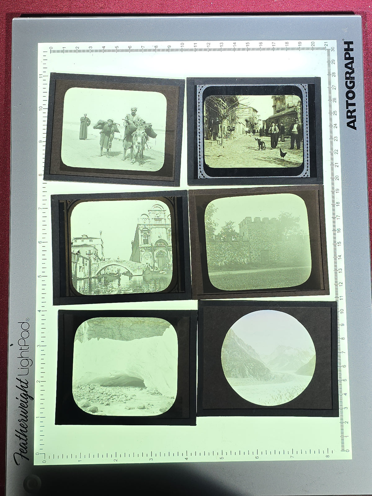 Large Grouping of 225+ Antique Magic Lantern Glass Slides including Travel, Coastal, Farming, and Boating Subjects